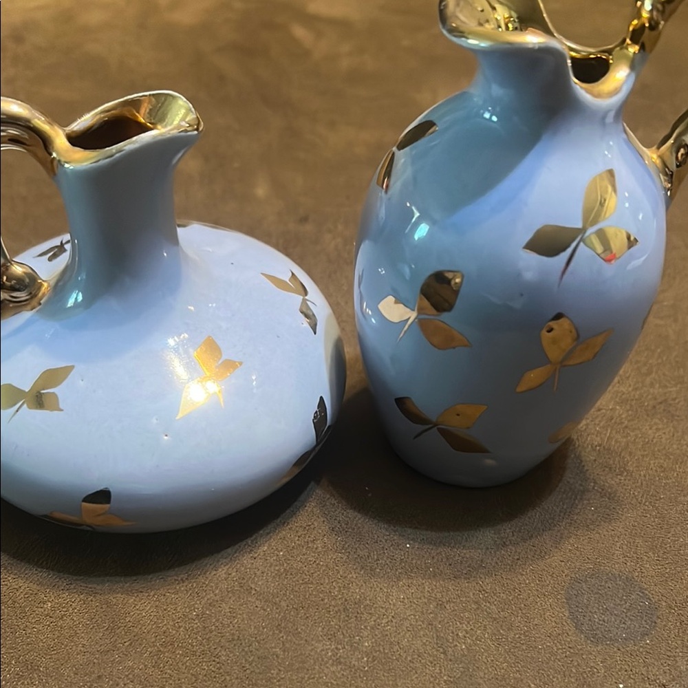 Elegant Blue and Gold Ceramic Vases